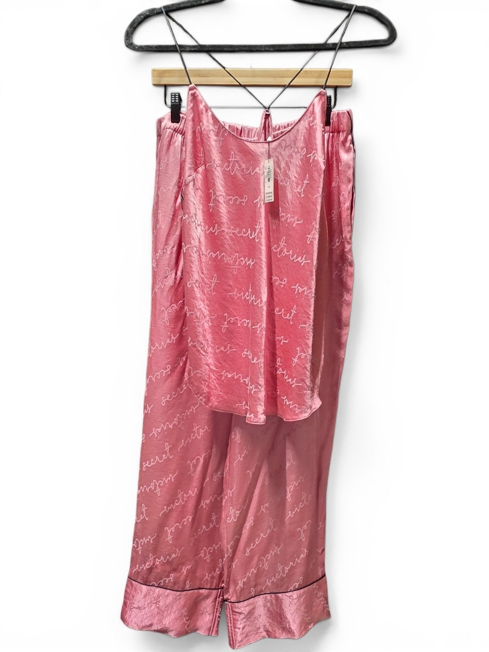 NEW Victoria's Secret Rose Pink Satin Sleep Set with All Over Logo Script Size L